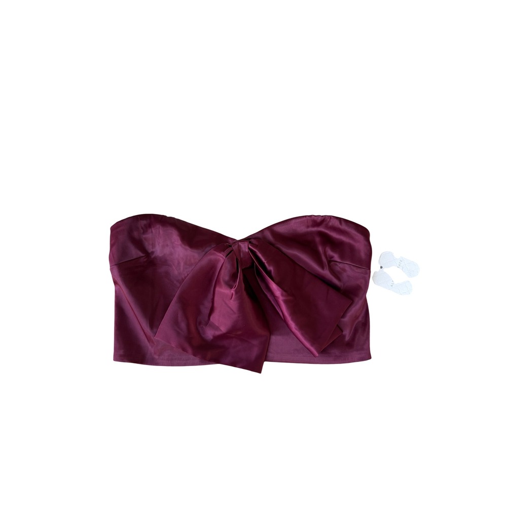 Altar'd State Burgundy Satin Strapless Bow Front Tube Top Size Medium